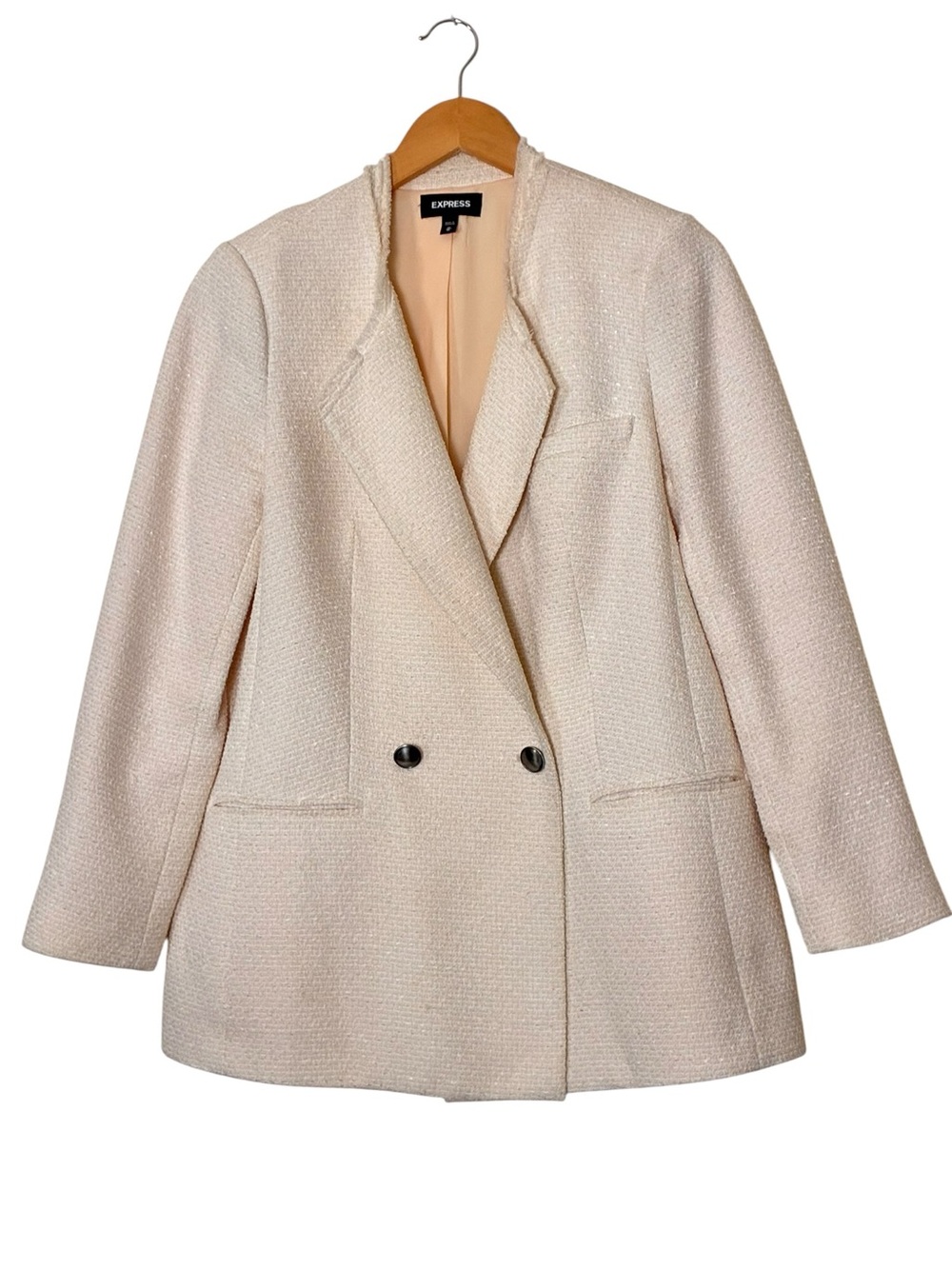 Express | Cream textured lightweight double breasted blazer coat size medium